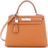Pre-owned Hermes  Hermes Kelly Handbag Brown Epsom With Palladium Hardware 28 In Gold