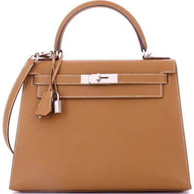 Pre-owned Hermes  Hermes Kelly Handbag Brown Epsom With Palladium Hardware 28 In Gold