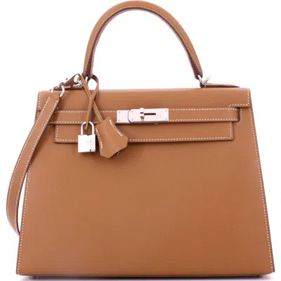 Pre-owned Hermes  Hermes Kelly Handbag Brown Epsom With Palladium Hardware 28