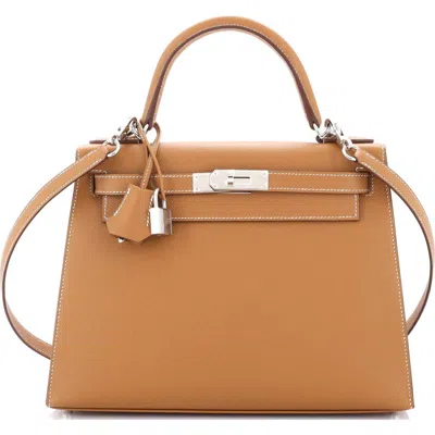 Pre-owned Hermes  Hermes Kelly Handbag Brown Epsom With Palladium Hardware 28
