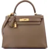 Pre-owned Hermes  Hermes Kelly Handbag Grey Clemence With Gold Hardware 28 In Brown