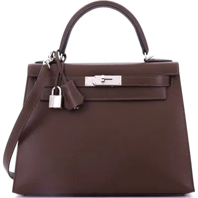 Pre-owned Hermes  Hermes Kelly Handbag Brown Madame With Palladium Hardware 28