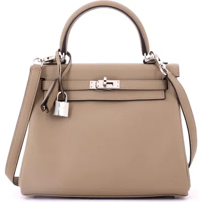 Pre-owned Hermes  Hermes Kelly Handbag Brown Swift With Palladium Hardware 25