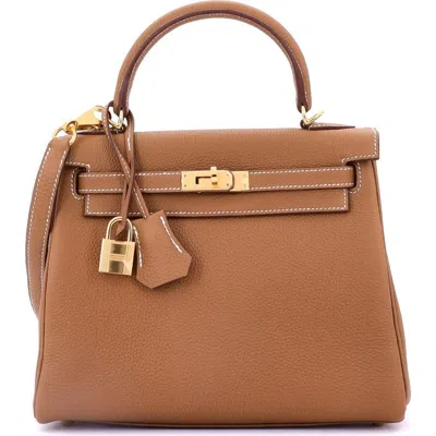 Pre-owned Hermes  Hermes Kelly Handbag Brown Togo With Gold Hardware 25