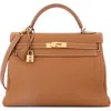 Pre-owned Hermes  Hermes Kelly Handbag Brown Togo With Gold Hardware 32 In Gold