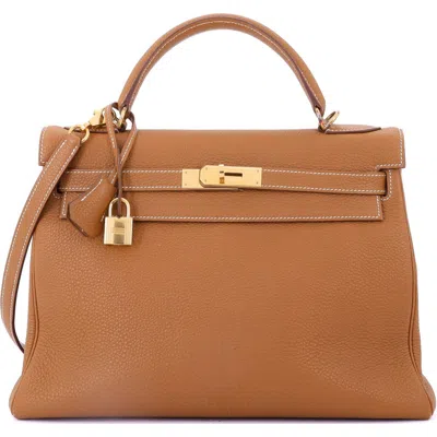 Pre-owned Hermes  Hermes Kelly Handbag Brown Togo With Gold Hardware 32