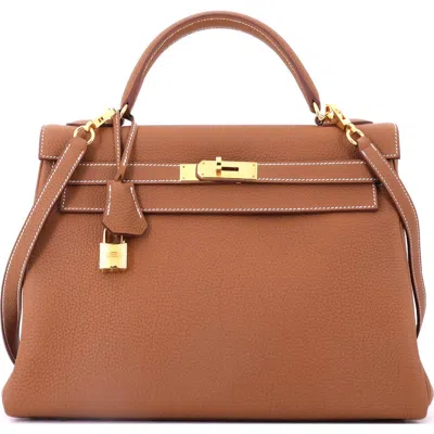 Pre-owned Hermes  Hermes Kelly Handbag Brown Togo With Gold Hardware 32