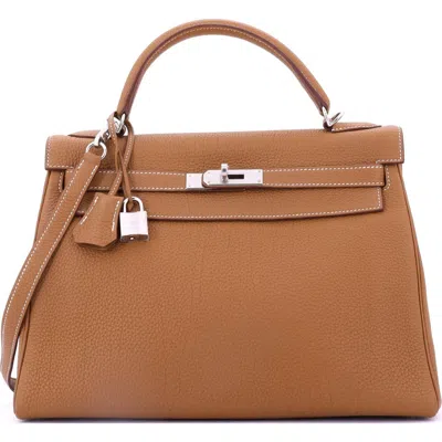 Pre-owned Hermes  Hermes Kelly Handbag Brown Togo With Palladium Hardware 32 In Gold