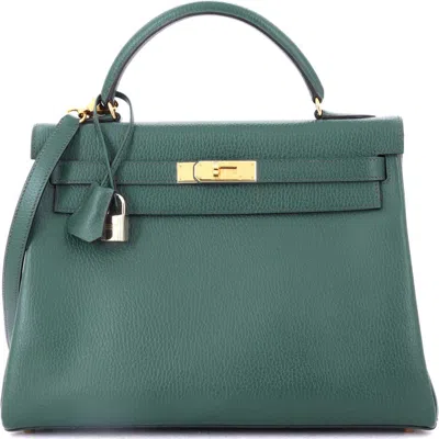 Pre-owned Hermes  Hermes Kelly Handbag Green Ardennes With Gold Hardware 32