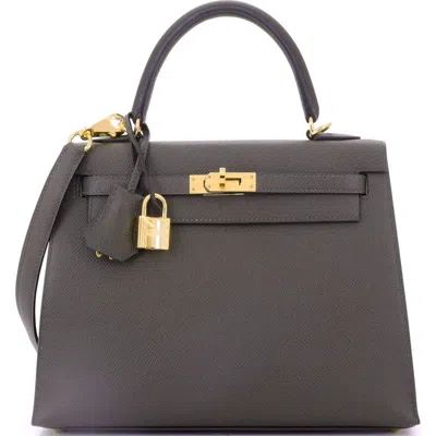 Pre-owned Hermes  Hermes Kelly Handbag Green Epsom With Gold Hardware 25