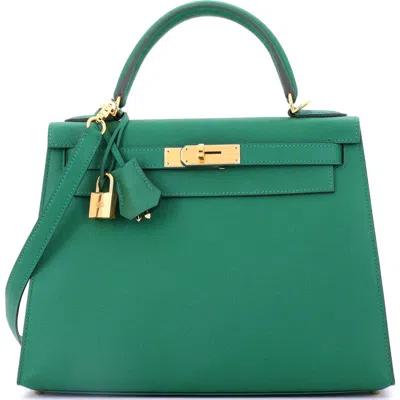 Pre-owned Hermes  Hermes Kelly Handbag Green Epsom With Gold Hardware 28