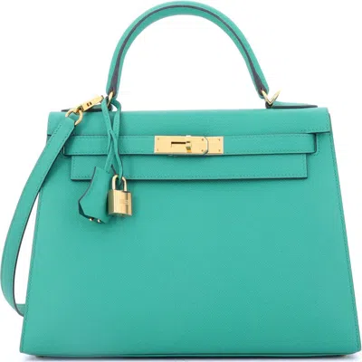 Pre-owned Hermes  Hermes Kelly Handbag Green Epsom With Gold Hardware 28