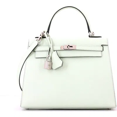 Pre-owned Hermes  Hermes Kelly Handbag Green Epsom With Palladium Hardware 25
