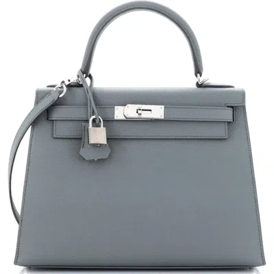 Pre-owned Hermes  Hermes Kelly Handbag Green Epsom With Palladium Hardware 28