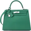 Pre-owned Hermes  Hermes Kelly Handbag Green Epsom With Palladium Hardware 28 In Green