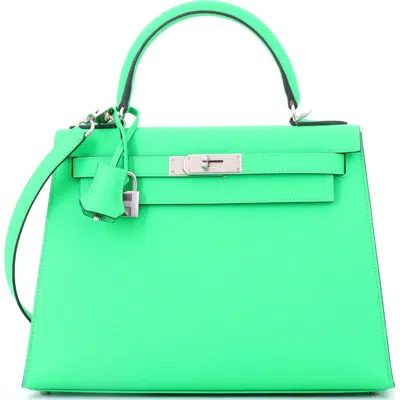 Pre-owned Hermes  Hermes Kelly Handbag Green Epsom With Palladium Hardware 28