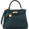 Pre-owned Hermes  Hermes Kelly Handbag Green Swift With Gold Hardware 25