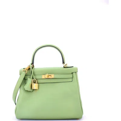 Pre-owned Hermes  Hermes Kelly Handbag Green Swift With Gold Hardware 25