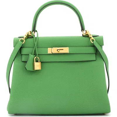 Pre-owned Hermes  Hermes Kelly Handbag Green Togo With Gold Hardware 28