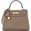 Pre-owned Hermes  Hermes Kelly Handbag Grey Clemence With Gold Hardware 28 In Brown