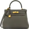 Pre-owned Hermes  Hermes Kelly Handbag Grey Clemence With Gold Hardware 28 In Gray