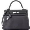 Pre-owned Hermes  Hermes Kelly Handbag Grey Clemence With Palladium Hardware 28 In Black