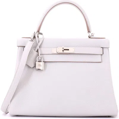 Pre-owned Hermes  Hermes Kelly Handbag Grey Clemence With Palladium Hardware 28 In Red