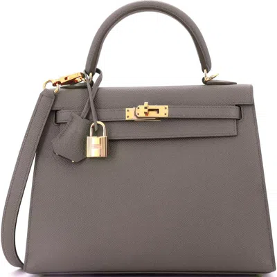 Pre-owned Hermes  Hermes Kelly Handbag Grey Epsom With Gold Hardware 25 In Gray