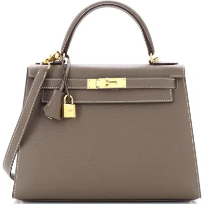 Pre-owned Hermes  Hermes Kelly Handbag Grey Epsom With Gold Hardware 28 In Brown