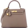 Pre-owned Hermes  Hermes Kelly Handbag Grey Epsom With Gold Hardware 28 In Brown