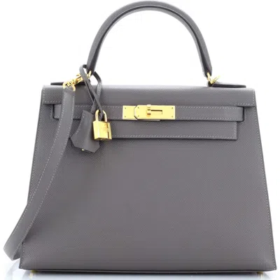 Pre-owned Hermes  Hermes Kelly Handbag Grey Epsom With Gold Hardware 28 In Gray