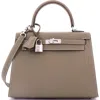 Pre-owned Hermes  Hermes Kelly Handbag Grey Epsom With Palladium Hardware 25 In Brown