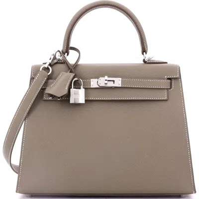 Pre-owned Hermes  Hermes Kelly Handbag Grey Epsom With Palladium Hardware 25 In Brown