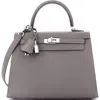 Pre-owned Hermes  Hermes Kelly Handbag Grey Epsom With Palladium Hardware 25 In Gray