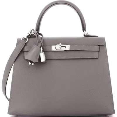 Pre-owned Hermes  Hermes Kelly Handbag Grey Epsom With Palladium Hardware 25 In Gray