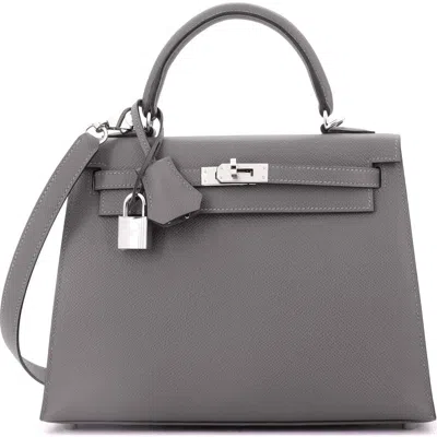 Pre-owned Hermes  Hermes Kelly Handbag Grey Epsom With Palladium Hardware 25 In Gray