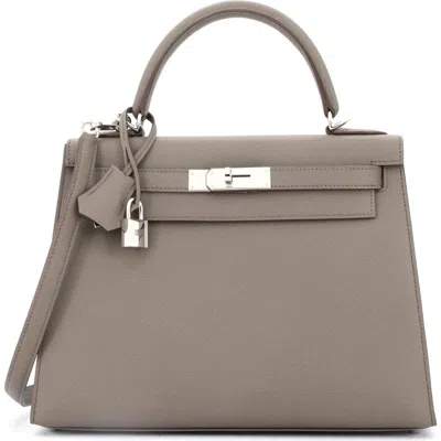 Pre-owned Hermes  Hermes Kelly Handbag Grey Epsom With Palladium Hardware 28 In Gray