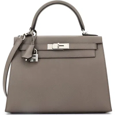 Pre-owned Hermes  Hermes Kelly Handbag Grey Epsom With Palladium Hardware 28 In Gray