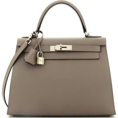 Pre-owned Hermes  Hermes Kelly Handbag Grey Epsom With Palladium Hardware 28 In Gray