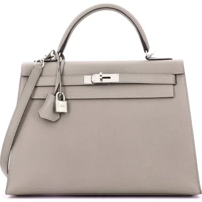 Pre-owned Hermes  Hermes Kelly Handbag Grey Epsom With Palladium Hardware 32 In Gray