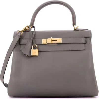 Pre-owned Hermes  Hermes Kelly Handbag Grey Evercolor With Gold Hardware 28 In Gray