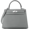 Pre-owned Hermes  Hermes Kelly Handbag Grey Madame With Palladium Hardware 25 In Gray