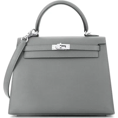 Pre-owned Hermes  Hermes Kelly Handbag Grey Madame With Palladium Hardware 25 In Gray