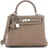 Pre-owned Hermes  Hermes Kelly Handbag Grey Swift With Palladium Hardware 25 In Brown