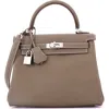 Pre-owned Hermes  Hermes Kelly Handbag Grey Swift With Palladium Hardware 25 In Brown