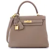 Pre-owned Hermes  Hermes Kelly Handbag Grey Togo With Gold Hardware 25 In Brown