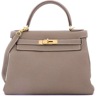 Pre-owned Hermes  Hermes Kelly Handbag Grey Togo With Gold Hardware 28 In Brown