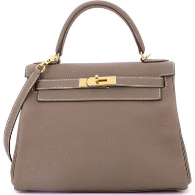 Pre-owned Hermes  Hermes Kelly Handbag Grey Togo With Gold Hardware 28 In Brown