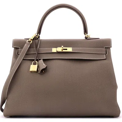 Pre-owned Hermes  Hermes Kelly Handbag Grey Togo With Gold Hardware 35 In Brown