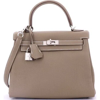 Pre-owned Hermes  Hermes Kelly Handbag Grey Togo With Palladium Hardware 25 In Brown